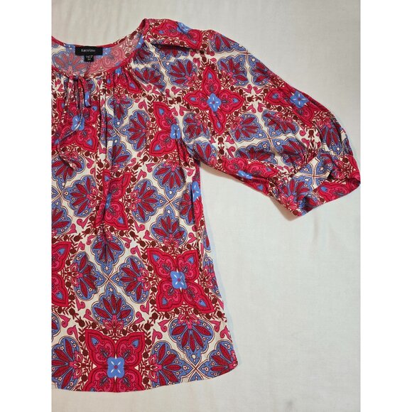 Karen Kane Size 3X Boho Floral Print Blouse Red & Blue Long Sleeve Peasant Style - Picture 5 of 13